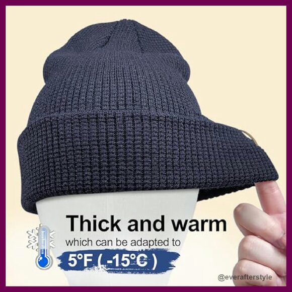 Merino Wool Blend Beanie Slouch Cuffed Knit Hat Unisex Winter Warm